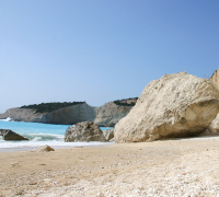 White soft-pebbled beach near Agios Nikitas
